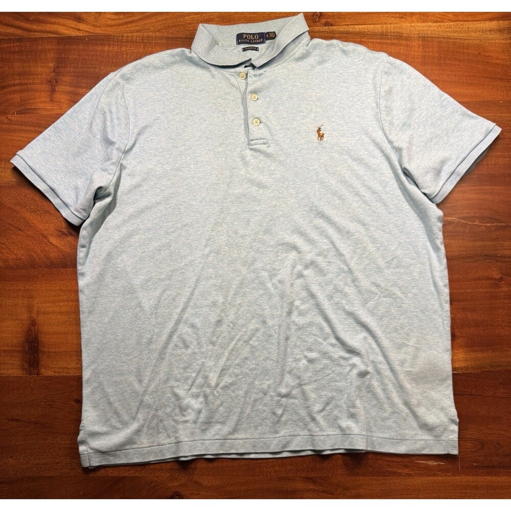 Polo Ralph Lauren Mens Preppy Casual Blue Polo Short Sleeve Top Soft Touch Sz XL